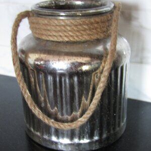 Large mercury candle holder with rope accent and handle